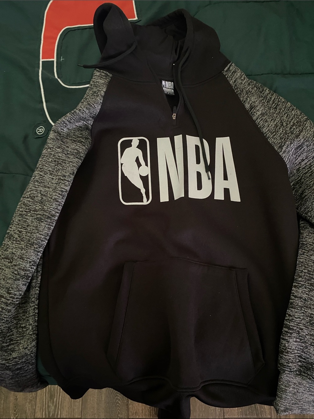 NBA Black Hoodie with Gray Marled Sleeves